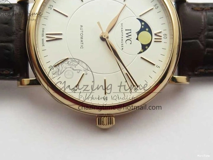 MIROTIME 0415 Stylish Portofino IW459402 RG MKS 1:1 Best Edition White Dial on Brown Leather Strap Miyota 7084